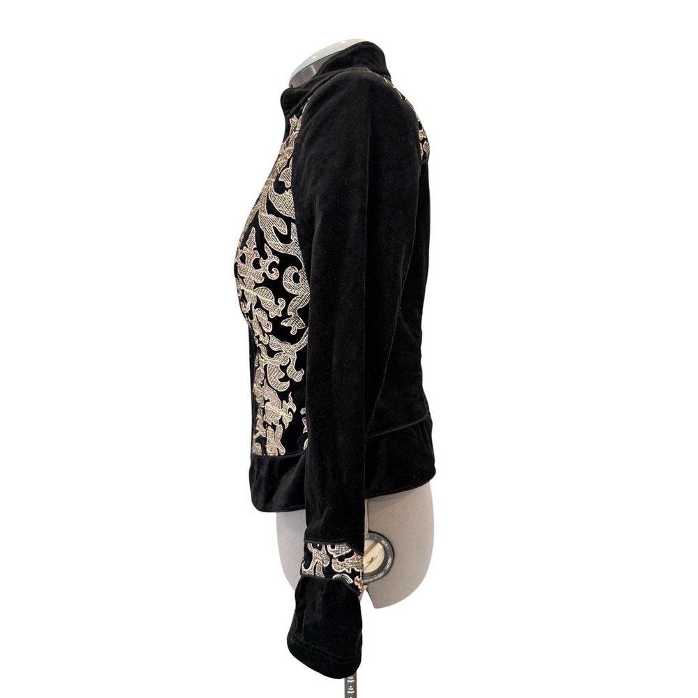 White House Black Market Velvet Embroidered Jacket Womens Black Gold Festive 4 - Picture 6 of 9